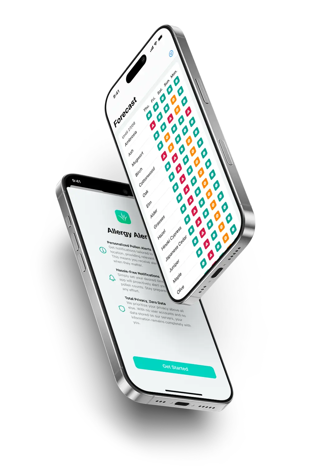 Allergie Alarm und Pollen Vorschau App Bild mit zwei Smartphones